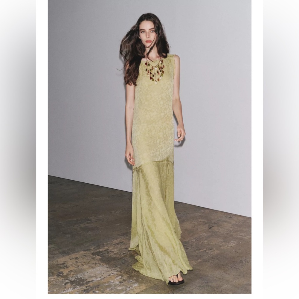 Sage Green Jacquard Long Dress